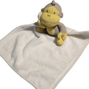 Baby Bum Monkey Duke Yellow Grey Plush Knitted Security Blanket Toy Lovey
